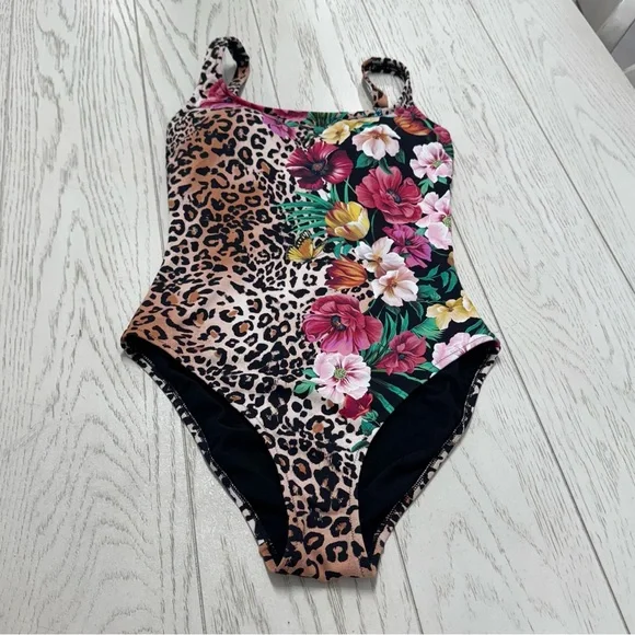 Johnny Was Multicolor Floral and Leopard Print Swimsuit - Picture 5 of 8